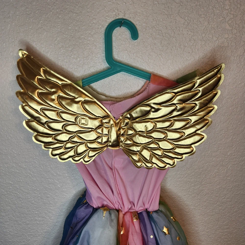 Kids Rainbow Gold Wing Fairy Costume unicorn princess 4 5